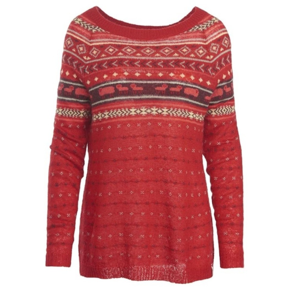 WOOLRICH Women's Mohair Fairisle II Pullover Knit Sweater Old Red Combo Size M